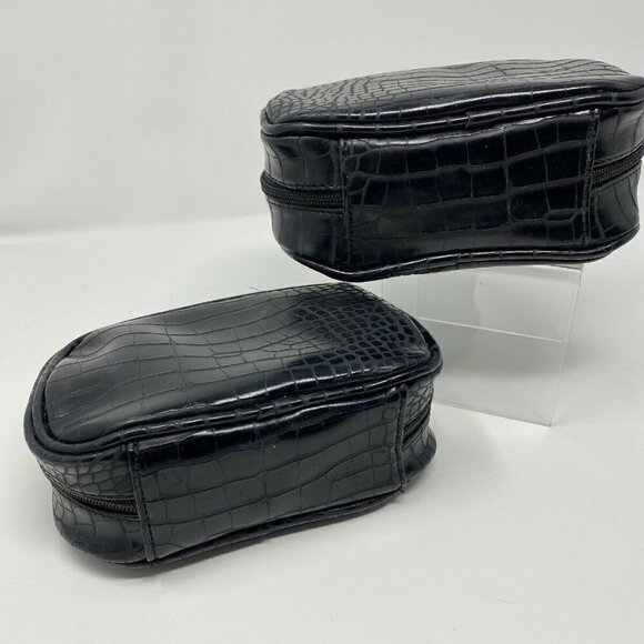 Set of 2 Nieman Marcus Black Croc Leather Makeup Clutch - Picture 4 of 8